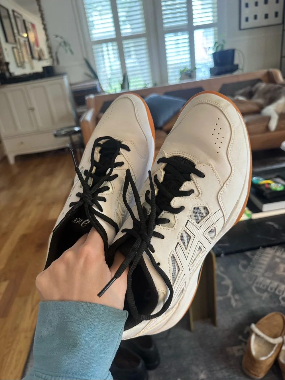 Asics White Athletic Shoe with Orange Outsole and Black Accents